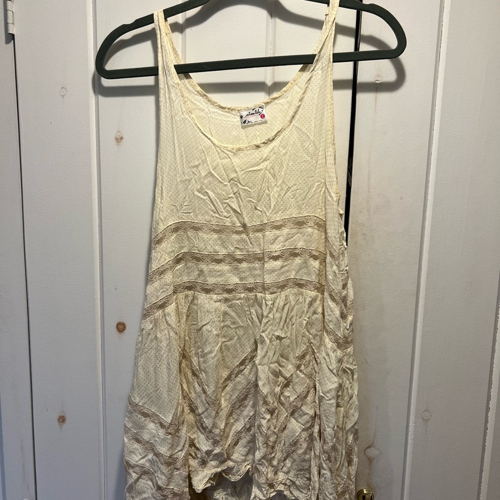 Free People Cream Asymmetrical Ruffled Tank Top